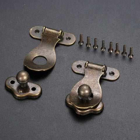 Old-School Antique Metal Hasp Lock Set Of 2 For Jewelry Boxes And Wooden Boxes, Vintage 35x46mm Padlock Latch Clasps, screws