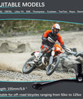Rider on dirt bike with CNC Aluminum Folding Gear Shifter Lever For Dirt Pit Bikes Go To 50cc To 125cc 2 Inch Foldable Shift Arm in focus