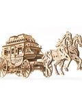 Wooden Stagecoach 3D Puzzle Construction Kit With Self Moving Gears Openable Cabin Doors And Detailed Mechanical Fun For Builders Of All Ages Perfect STEM Toy For Curious Kiddos And Grownups Who Love Hands On Gear Puzzles; wood stagecoach with horses