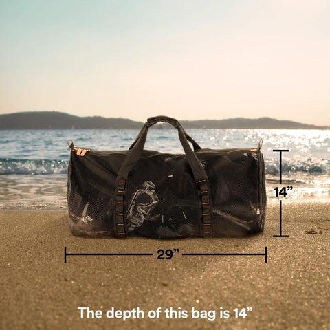 90L Large Mesh Duffle Bag For Scuba Gear Snorkel Equipment And Water Sports Adventure on beach, 29"x14"
