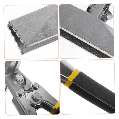 Close-up of 6 Inch Metal Bending Pliers with non-slip double layer pitted handle, ideal for tight-space sheet metal work.