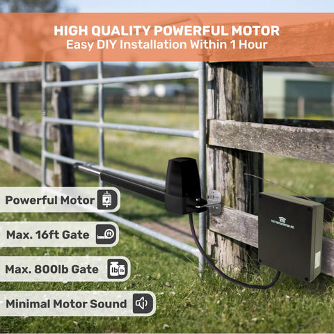 Heavy Duty Automatic Swing Gate Opener For Driveways Up To 16 Feet And 800 Lbs With Remote Control Kit on a gate setup.