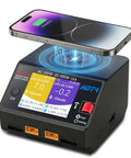 Beast Dual Channel LiPo Battery Charger 650W Total Power with 325W per Channel, featuring wireless charging panel and USB output