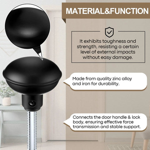 Detailed view of Vintage Style Door Knob Set With Spindle Six Pack, Matte Black Electroplate Finish, highlighting material info.