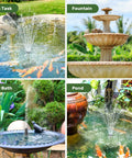 8W Solar Fountain Pump With 3600mAh Backup Battery in bird bath, small pond, and fish task creating water sprays