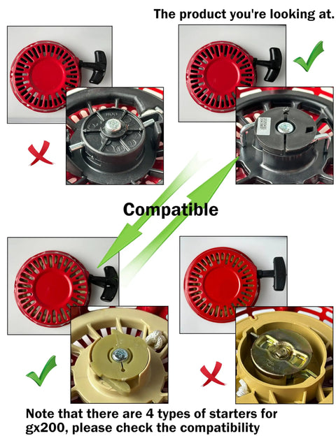 Replacement Pull Start Assembly For Honda GX120 GX160 GX200 Engines With 90 Degree Iron Rod Pawl Recoil Starter Compatibility Chart