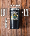 Geocaching Gift Tumbler For Adventurers 20 Oz Stainless Steel Insulated Tumbler on wooden background, size details visible