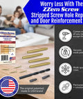 12 Pack Brass Door Hinge Repair Kit For Stripped Screws with drill and bits, shown in package with American flag, USA made