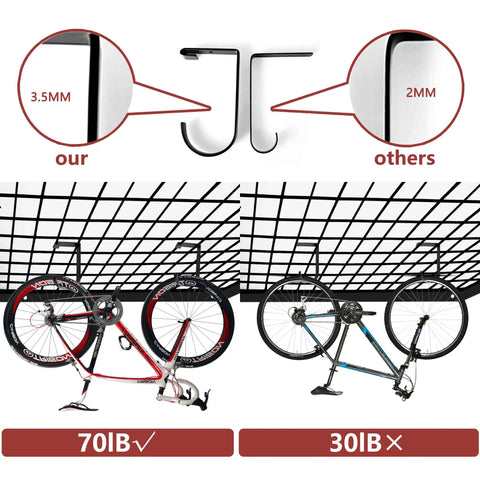 Heavy Duty Flat Hook Set Four Pack For Garage Ceiling And Wall Storage In Alloy Steel Black, hooks holding two bikes