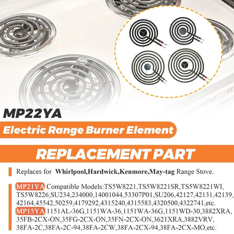 MP22YA Electric Range Burner Element Unit Set Upgraded 2026 Replacement Kit For Most Major Stoves display with specifications