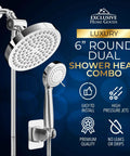 High Power Rain Shower Head With Handheld Combo 6 Inch Rainfall Head Plus 70 Inch Hose, Adjustable Swivel, Anti Leak Nozzles