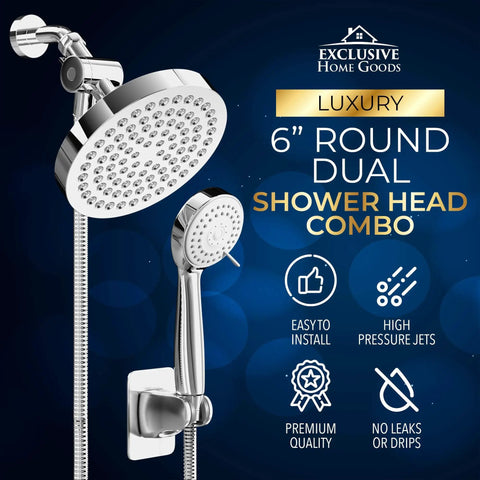 High Power Rain Shower Head With Handheld Combo 6 Inch Rainfall Head Plus 70 Inch Hose, Adjustable Swivel, Anti Leak Nozzles