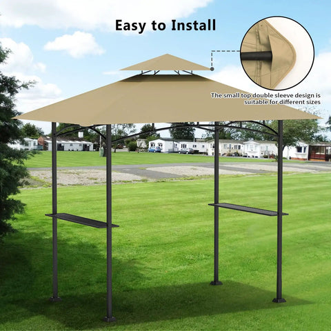 Replacement Canopy Top Only For 5X8 Outdoor BBQ Gazebo Waterproof Double Tier Shelter Cover Khaki Fits Model LGG001PSTF No Fuss Install And Weather Resistant Keeps Your Backyard Covered And Looking Sharp