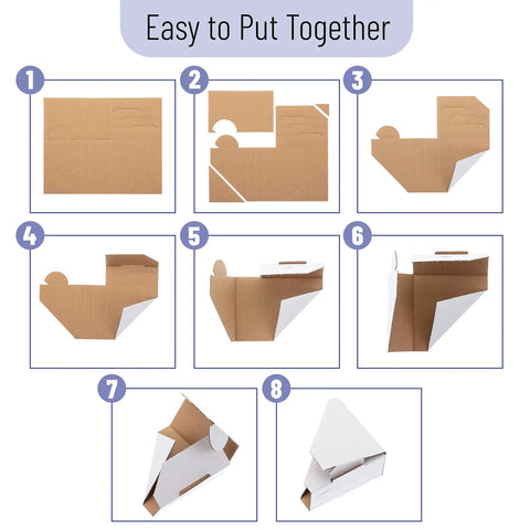 Assembly instructions for adjustable cardboard corner protectors for shipping and packing edges, fits multiple frame sizes.