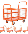 1800 Lbs Platform Truck Cart With Cage 6 In 1 Multi Functional Design Transforms Into Cage Cart Flatbed Dolly 2 Shelf Cart U Boat Truck Or 3 Side Fence Cart Hand Truck For Warehouse Groceries And Heavy Moving orange steel cage cart on casters