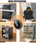 Heavy Duty 4 Inch Swivel Casters Featuring No Sweat Setup on utility cart, shop vac, grill, and storage rack.
