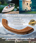 Premium Teak Handrail With Pre Drilled No Sweat Mounting For Tight Spaces Versatile Wall Grip Providing Solid Safety Support For Bathrooms Decks And Outdoor Porches Real Deal Quality, 100% waterproof, shown with water droplets.