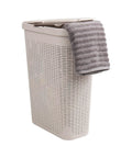 Slim Laundry Hamper With Lid, 40L Capacity Clothes Basket, Narrow Tapered Design For Tight Spaces, Ventilated Cutout Pattern