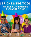 Kids enjoying Dino Dig Kit With 12 Dino Shaped Eggs Each Hiding A Figure And An Awesome Full Set Of Digging Tools at party
