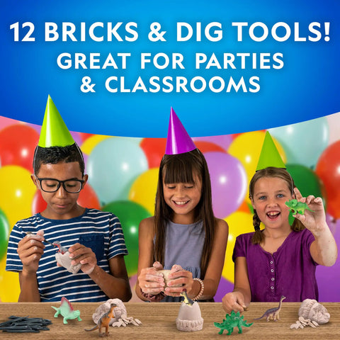 Kids enjoying Dino Dig Kit With 12 Dino Shaped Eggs Each Hiding A Figure And An Awesome Full Set Of Digging Tools at party