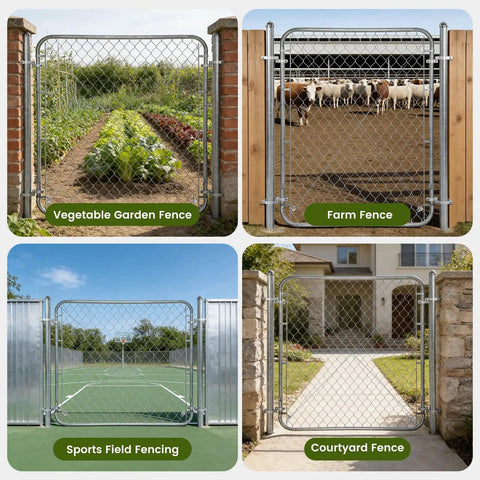 Built Tough Adjustable Chain Link Fence Gate With Posts 48 Inch High 24 To 72 Inch Wide Galvanized Outdoor Fence Kit for various uses