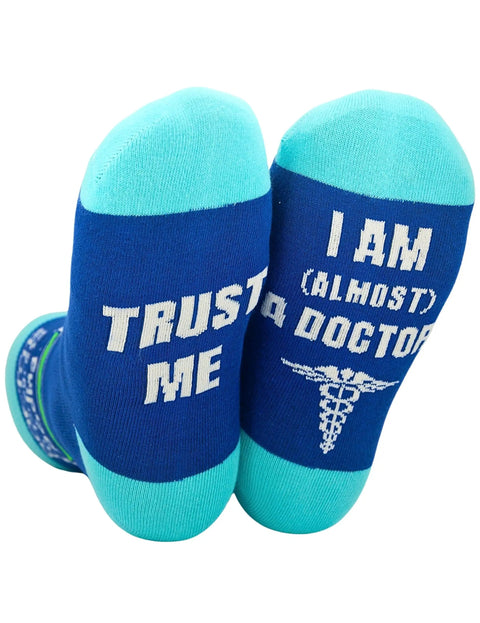 Light Blue And Navy Med School Graduation Crew Socks For Future Docs And Nurses Great White Coat Ceremony Gift Milestone Socks