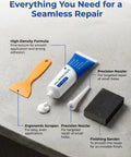 Fast Dry Wall Patch Kit With Scraper For Holes And Cracks White Wall Repair Paste showing tube, scraper, nozzles, and sander.