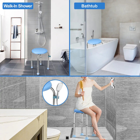 Sturdy Heavy Duty Stainless Steel Shower Stool 350 Lb Capacity With Round Tub Seat And Grab Bar Non Slip Feet Handicap Bathroom Chair