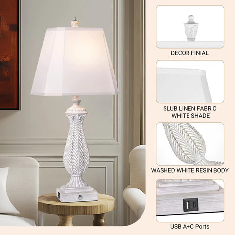 Set Of 2 30 Inch Dimmable Touch Table Lamps With USB And Type C Ports Noiseless 3 Way Brightness Mermaid White Rustic Bedside Lamps