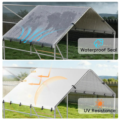 Waterproof and UV resistant cover on Heavy Duty Metal Chicken Coop With Waterproof UV Resistant Cover And Perch Walk In Outdoor Run