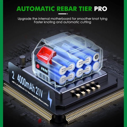 Heavy Duty Cordless Rebar Tying Gun With Auto Wire Feeding For Rapid Steel Tie Work - 4000mAh battery design detail.