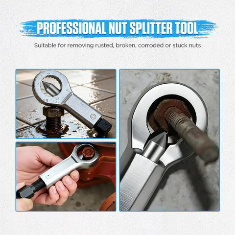 Beefy Four Piece Nut Splitter Tool Set for heavy duty removal of broken, damaged or rusty nuts without damaging bolt threads