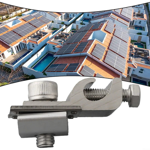 Heavy-Duty Solar Panel Mounting Bracket Clamps With Nickel-Plated Aluminum Grounding Lugs, roof solar panels shown.