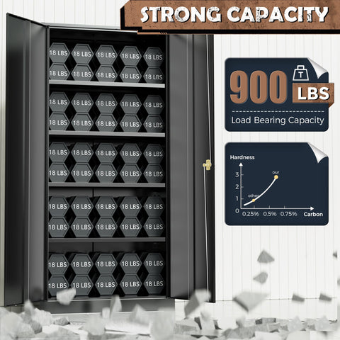 Heavy Duty Metal Storage Cabinet With Adjustable Shelves For Garage Home Office Kitchen Pantry And File Storage Lockable Doors Built Tough In Solid Steel 72 Inches Tall Black showing load capacity and hardness graph