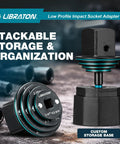 Low Profile Impact Socket Adapter Set, 5 Piece Magnetic Drive Converter Kit For Tight Spaces, stackable storage with base