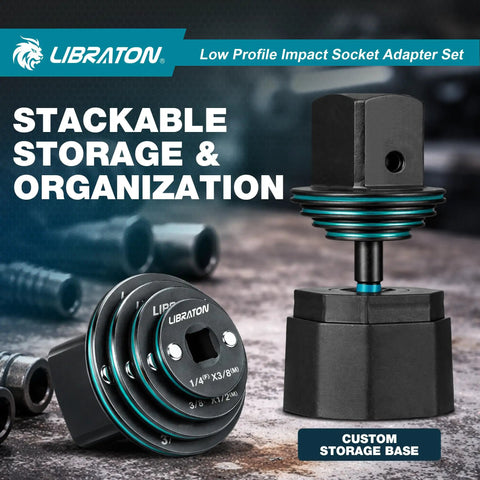 Low Profile Impact Socket Adapter Set, 5 Piece Magnetic Drive Converter Kit For Tight Spaces, stackable storage with base
