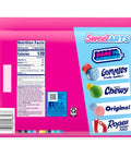 Back of Ropes Candy Twisted Rainbow Punch Flavor Soft And Chewy 9 Oz Pack showing nutritional facts and product variations.