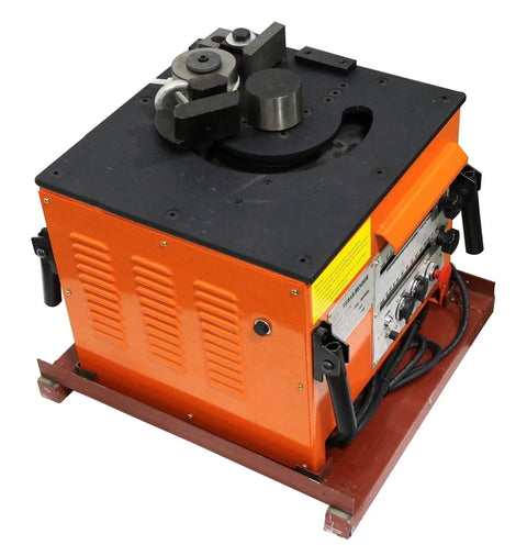Pro Grade Hydraulic Electric Rebar Bender Built Like A Tank To Bend Steel Rods At One Eighty Degrees With Swappable Rollers handling 6-32mm bars.
