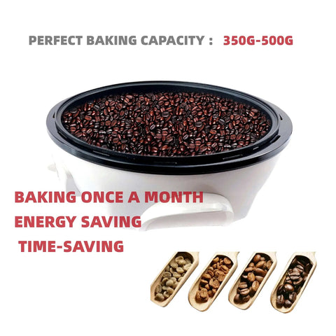 500G Coffee Bean Roaster Machine With Timer For Home And Cafe Use, filled roasting drum with beans, highlights energy saving