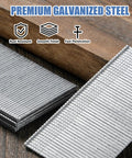 Hardcore Galvanized Finish Nails 16 Gauge 1 3/4 Inch 1000 Pack against wood, showing rust resistant, smooth finish, perfect for woodworking.