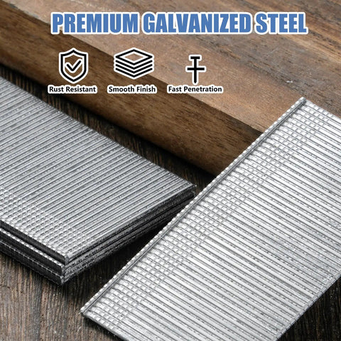 Hardcore Galvanized Finish Nails 16 Gauge 1 3/4 Inch 1000 Pack against wood, showing rust resistant, smooth finish, perfect for woodworking.