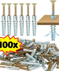 Heavy Duty Wall Anchor Kit With Self Drilling Screws, Serrated Steel Drywall Anchors, Yellow Zinc Plated Carbon Steel, No Prep Install, 200 Sets For Secure Shelving And Mounts; 100x wall anchors and screws
