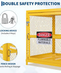 Heavy Duty Hazardous Material Storage Cabinet For Propane Tanks With Lock And Guardrails, yellow powder coated, mesh design