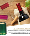 Straight Up Green Heat Shrink Caps For Wine And Oil Bottles 60 Pack 33 X 50 Mm Premium Pvc Bottle Sealer Kit on wooden background.