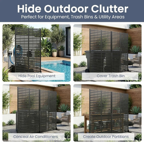 Metal Outdoor Privacy Screen 6 Foot Tall Freestanding Privacy Fence For Patio Garden Balcony And Backyard with stable base