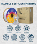 Marble Rock PLA Filament 1.75mm For 3D Printing, 1kg Spool, packaging box, filament spool, 3D printed model, compliance icons