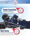 Wide Beach Cart Foldable Utility Cart With 48 Quart Cooler And Four Chairs, Easy 10 Inch Wheel Mobility shown folded