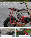 Beefed-Up Mini Bike Hydraulic Disc Brake Kit For Baja DB30 Doodle Bug 97cc with 180mm Rotor on red mini bike, outdoor view