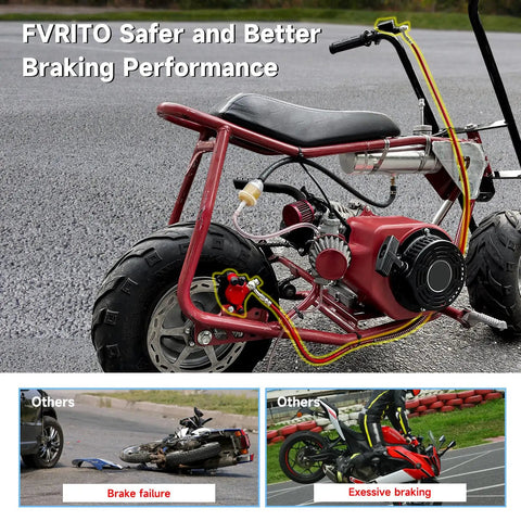 Beefed-Up Mini Bike Hydraulic Disc Brake Kit For Baja DB30 Doodle Bug 97cc with 180mm Rotor on red mini bike, outdoor view