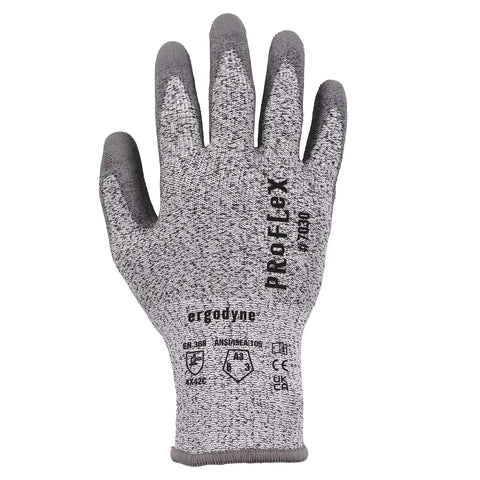 ProFlex 7030 Cut Resistant Work Gloves ANSI A3 With PU Coated Palms for flexible no slip grip shown in gray medium size back view